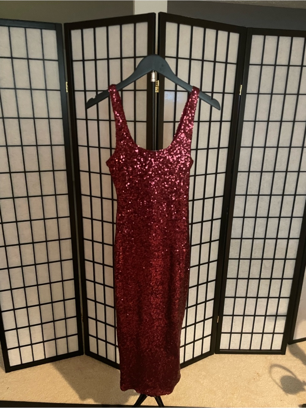 Fashion Nova Burgundy Sequin Maxi Dress